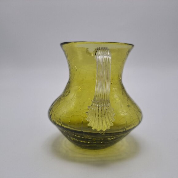 Pilgrim Green Crackle Glass Pitcher Clear Ribbed Applied Handle - Picture 4 of 9